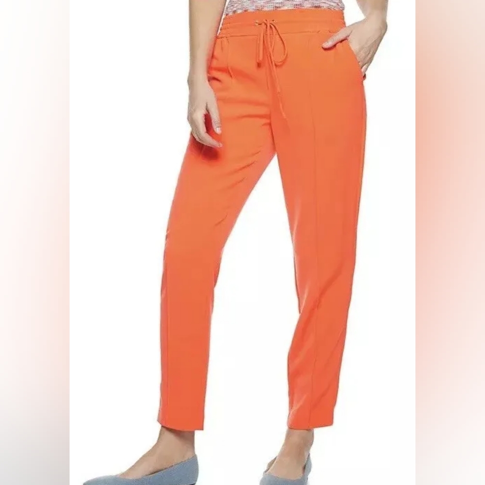 Nine West Slim Straight Orange Pull On Stretch Tapered Pants